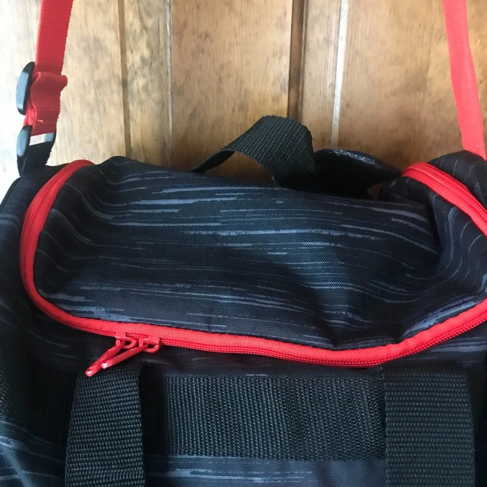 Adidas Black/Gray Duffel Bag w/Red Logo, Zipper & Shoulder Strap - Unisex